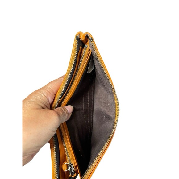 2010 BOTTEGA VENETA WOVEN LEATHER ZIP AROUND WALLET ORANGE - Picture 8 of 14